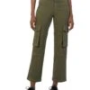 KUT from the Kloth Pattie Mid Rise Straight Leg Cargo Slash Front Pockets In Army Green | Jeans