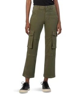 KUT from the Kloth Pattie Mid Rise Straight Leg Cargo Slash Front Pockets In Army Green | Jeans