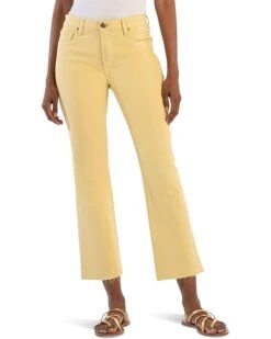 KUT from the Kloth Kelsey High-Rise Fab Ab Ankle Flare with Raw Hem in Lemon | Jeans
