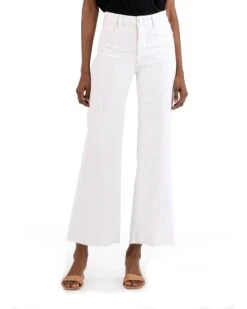 KUT from the Kloth Petite Meg High-Rise Fab AB Wide Leg Raw Hem in Optic White | Jeans