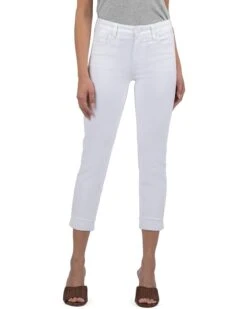 KUT from the Kloth Petite Amy Crop Straight Leg Roll-Up Fray in Optic White | Jeans