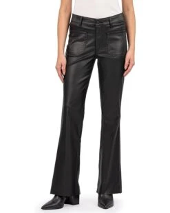 KUT from the Kloth Stella High-Rise Flare Raw Hem In Black | Pants