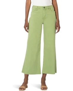 KUT from the Kloth Meg High-Rise Fab Ab Wide Leg Raw Hem In Kiwi | Jeans