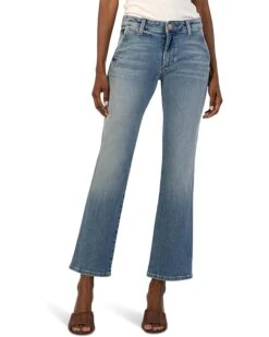 KUT from the Kloth Kelsey Mid Rise Ankle Flare Regular Hem Slash Pocket In Decreased | Jeans
