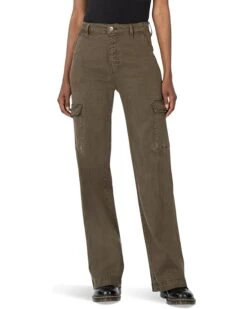 KUT from the Kloth Miller High-Rise-Wide Leg Pants with Cargo Pockets in Olive | Jeans