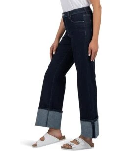 KUT from the Kloth Petite Charlotte High-Rise Fab Ab Wide Leg Roll-Up in Distinguished | Jeans -Wear Style Shop 71aLdDBVnpL. AC SR736920