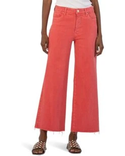 KUT from the Kloth Meg High-Rise Fab Ab Wide Leg Raw Hem In Strawberry | Jeans