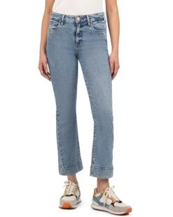 KUT from the Kloth Kelsey High-Rise Ankle Wide Hem Side Bottom Inset In Defend | Jeans