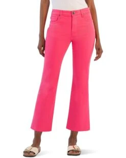 KUT from the Kloth Kelsey High-Rise Fab Ab Ankle Flare With Raw Hem In Lemon | Jeans