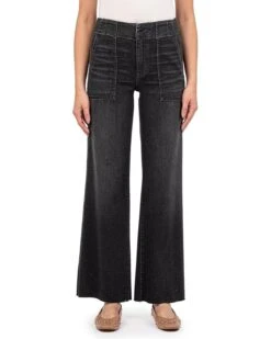 KUT from the Kloth Meg High-Rise Wide Leg Raw Hem-Pork Chop pocket In Specialist | Pants