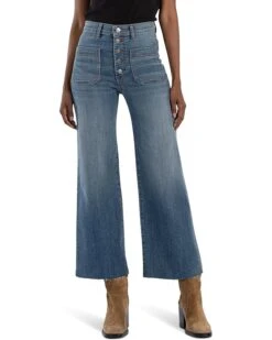 KUT from the Kloth Meg High Rise Wide Leg Expo Btn Raw Hem Patch Pockets | Jeans
