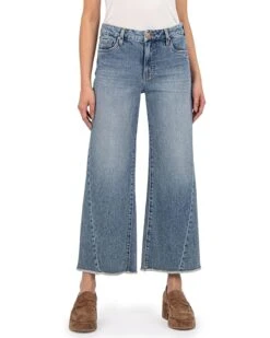 KUT from the Kloth Meg High-Rise Fab Ab Wide Leg Back Forward Raw Hem In Defiant | Jeans