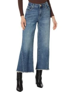 KUT from the Kloth Petite Meg High-Rise Fab Ab Wide Leg Back Forward Raw Hem in Reliance | Jeans