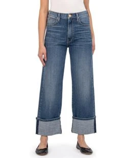 KUT from the Kloth Sienna High-Rise Wide Leg-Roll Up In Alert | Jeans