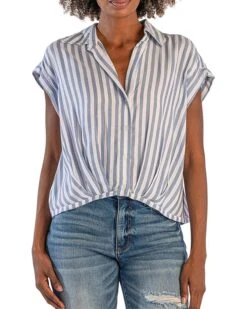 KUT from the Kloth Gaia- Pleated Top With Short Cuffed Sleeves | Shirts & Tops