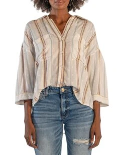 KUT from the Kloth Zuma - Drop Shoulder Crop Button Down | Shirts & Tops