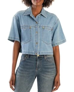 KUT from the Kloth Birdie - Short Sleeve Button Down Crop Shirt | Shirts & Tops
